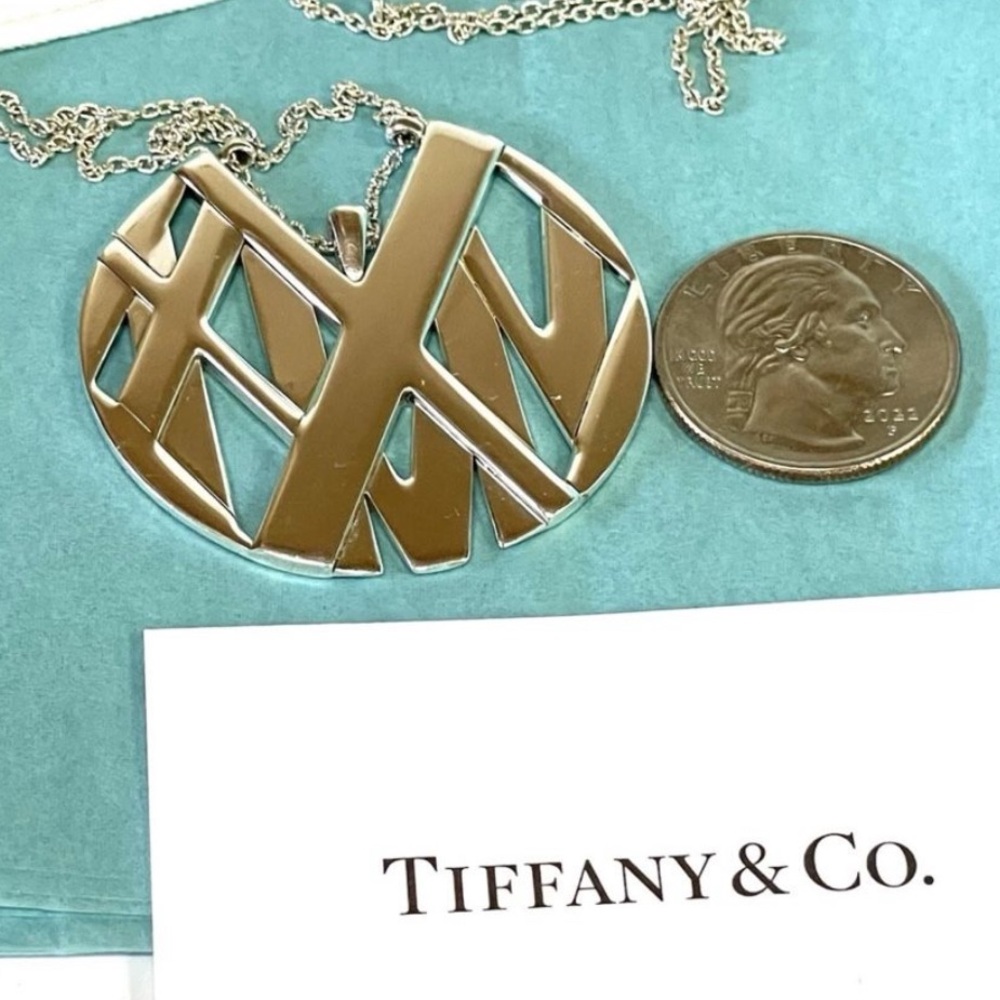 Tiffany &Co. Atlas Round Medallion XL pendant 51”Necklace Sterling Silver 925